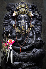 Black Ganesh Ganesha Statue with OM