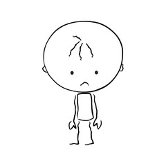 Little sad boy standing with lowered head