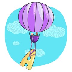 Letter 'a' carried by a hot air balloon