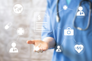 Doctor pushing button file virtual healthcare network medicine