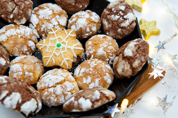 Chocolate Christmas Cookies with decoration isolated.