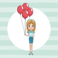 Cute girl with balloons icon vector illustration graphic design