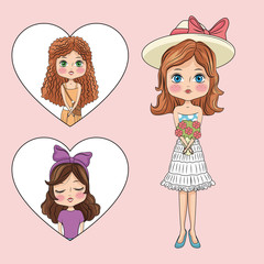 Cute girls cartoon icon vector illustration graphic design