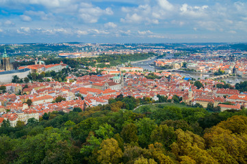 Fototapeta na wymiar Panoramic aerial view of Old Town square in Prague in a beautiful summer day, Czech Republic