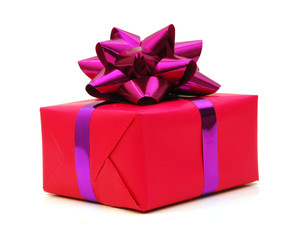 Pink gift box with violet bow.