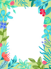 Frame with Flowers and Leaves Vector Illustration