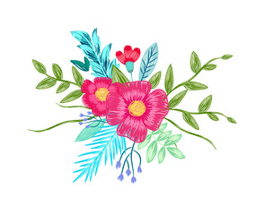 Flower Bouquet Drawing by Color Pencils Vector