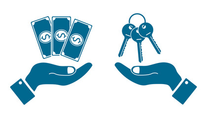 icons in the form of dollar bill and a house with human hands