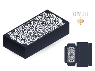 Vector wedding card laser cut template box. Vintage decorative elements. Hand drawn background. Islam, Arabic, Indian, ottoman motifs. Vector illustration