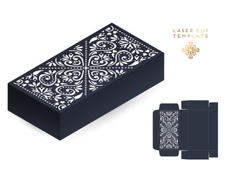 Vector wedding card laser cut template box. Vintage decorative elements. Hand drawn background. Islam, Arabic, Indian, ottoman motifs. Vector illustration