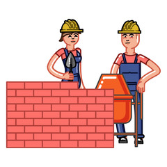 Builder build a brick wall