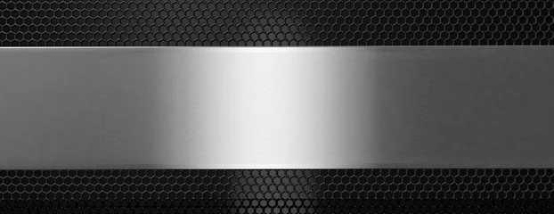 Zelfklevend Fotobehang Silver black metal plate and grate, banner. 3d illustration © Rawf8