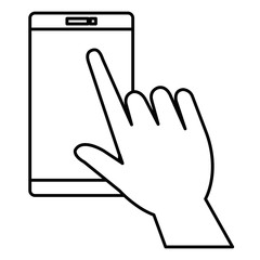 hand human with smartphone device vector illustration design