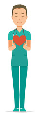 Fototapeta premium A male doctor wearing a green scrub has a heart mark