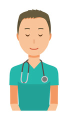 Fototapeta premium A male doctor wearing a green scrub is bowing
