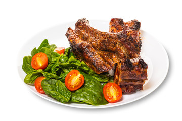 ribs grilled with salad
