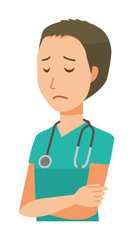 Fototapeta premium Male doctor in green scrub is depressed