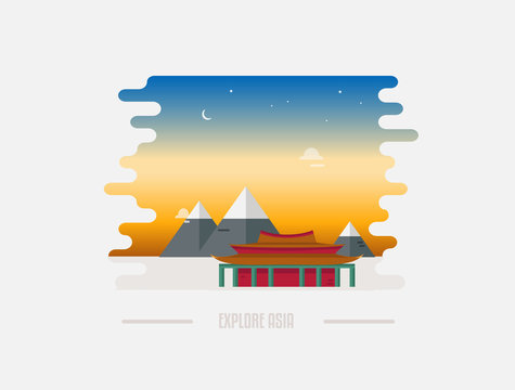 Abstract Chinese landscape with pagoda and mountain on the background vector illustration