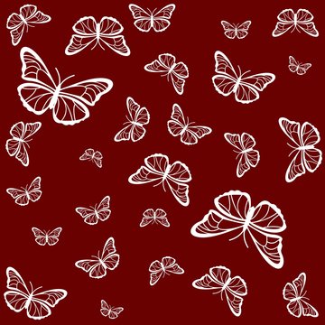 Butterflies on a red background