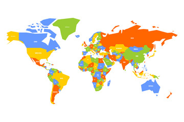 Obraz premium Colorful map of World. Simplified vector map with country name labels.