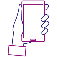 hand human with smartphone device vector illustration design