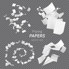 Vector set of different groups of flying papers and paper planes isolated on transparent background © Kateina