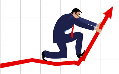Businessman bending a graph upwards as a metaphor for a growth hacking, EPS 8 vector illustration 