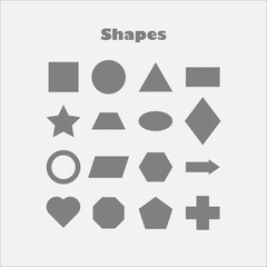 Different geometric shapes for children, fun education game for kids, preschool activity, set of basic shapes, vector illustration
