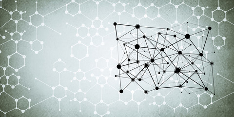 Lines and dots as networking idea drawn on cement background