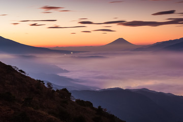 Top of Mountain Fuji with cloud in spring