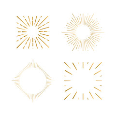 Tribal boho sunburst frames with place for your text. Gold sparkle hipster logo, Vector line firework shapes