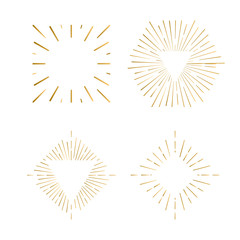 Tribal boho sunburst frames with place for your text. Gold sparkle hipster logo, Vector line firework shapes