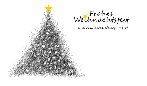 Filigran gezeichnete Weihnachtskarte mit Christbaum als Illustration