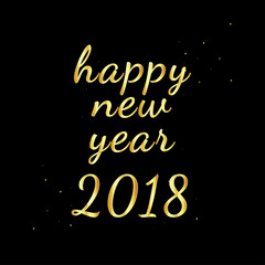 Happy New Year 2018 greeting card. vector illustration, Golden text on dark background.