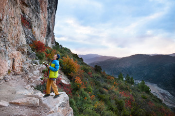 Outdoor sport activity. Rock climber.Travel destination, Spain, Europe.