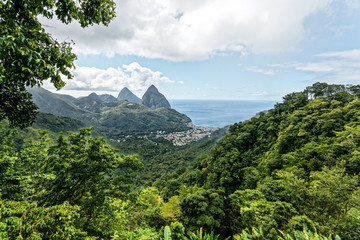 st lucia, grand pitons in distance overlooking Soufriere