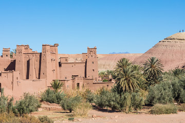 Fototapeta na wymiar Panorama of Ait Ben Haddou Casbah near Ouarzazate city in Morocco, Africa.