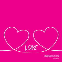 Valentines card with line heart and love. Vector illustration.