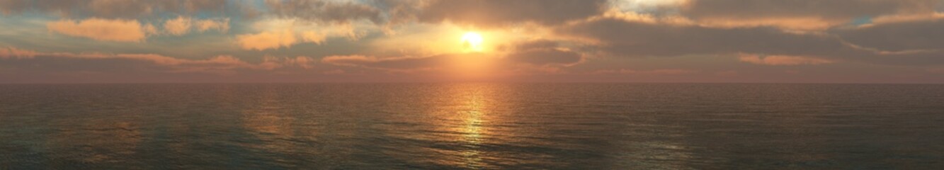 Naklejka na ściany i meble beautiful sunset. sun among the clouds over the sea.