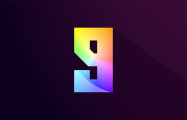 9 nine number rainbow colored logo icon design