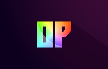 op o p letter combination rainbow colored alphabet logo icon design
