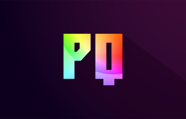 pq p q letter combination rainbow colored alphabet logo icon design