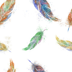 feathers seamless pattern< watercolor