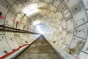 LONDON, 10 APRIL 2015: Section of new rail tunnel, under construction for the London Crossrail...