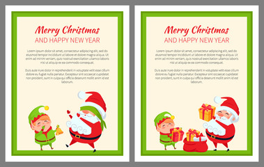 Merry Christmas Elf and Santa Vector Illustration