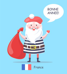 France and Santa Claus Placard Vector Illustration