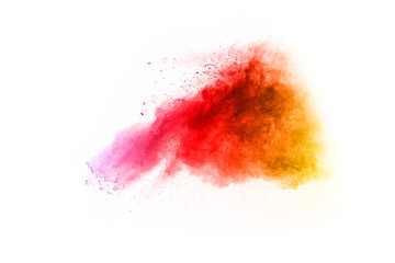abstract multicolored powder splatted on white background,Freeze motion of color powder exploding.