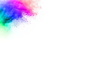 abstract multicolored powder splatted on white background,Freeze motion of color powder exploding.