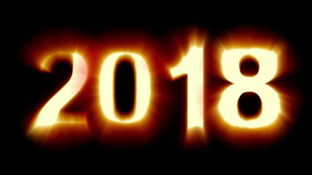 year 2018 - orange light numbers - shimmering and flickering loop animation - isolated