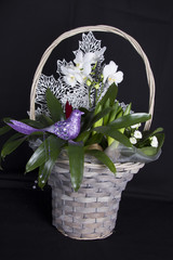 Panier bouquet d'orchidée blanche